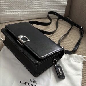 Coach Black Leather Messenger Bag with Silver Hardware